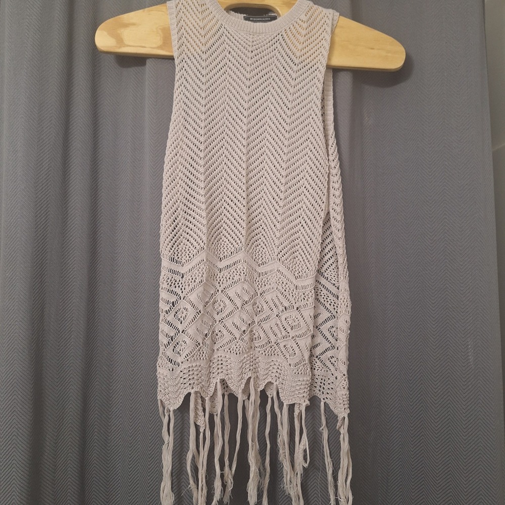 BCBGMAXAZRIA Knit Fringe Bathing Suit Cover Up Top XS Sleeveless Boho‎ Festival